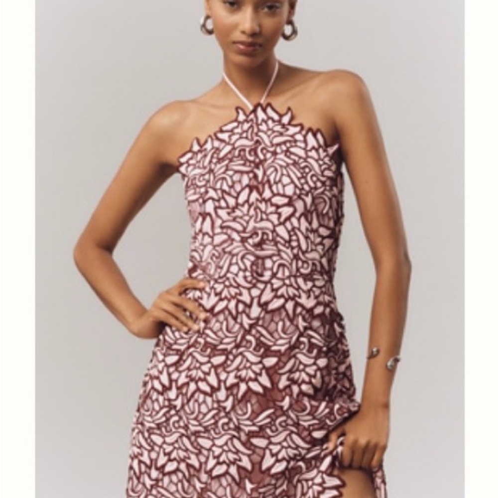 ENDLESS ROSE HALTER LACE MINI DRESS - Elegant Pink and Burgundy Halter Dress